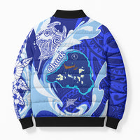 Chuuk Micronesian Roots Bomber Puffer Jacket Polynesian Tribal Pattern Hibiscus Flower And Stingray Art