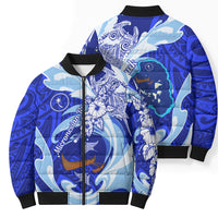Chuuk Micronesian Roots Bomber Puffer Jacket Polynesian Tribal Pattern Hibiscus Flower And Stingray Art