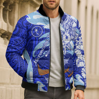 Chuuk Micronesian Roots Bomber Puffer Jacket Polynesian Tribal Pattern Hibiscus Flower And Stingray Art