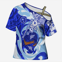 Chuuk Micronesian Roots Cross Shoulder Shirt Polynesian Tribal Pattern Hibiscus Flower And Stingray Art