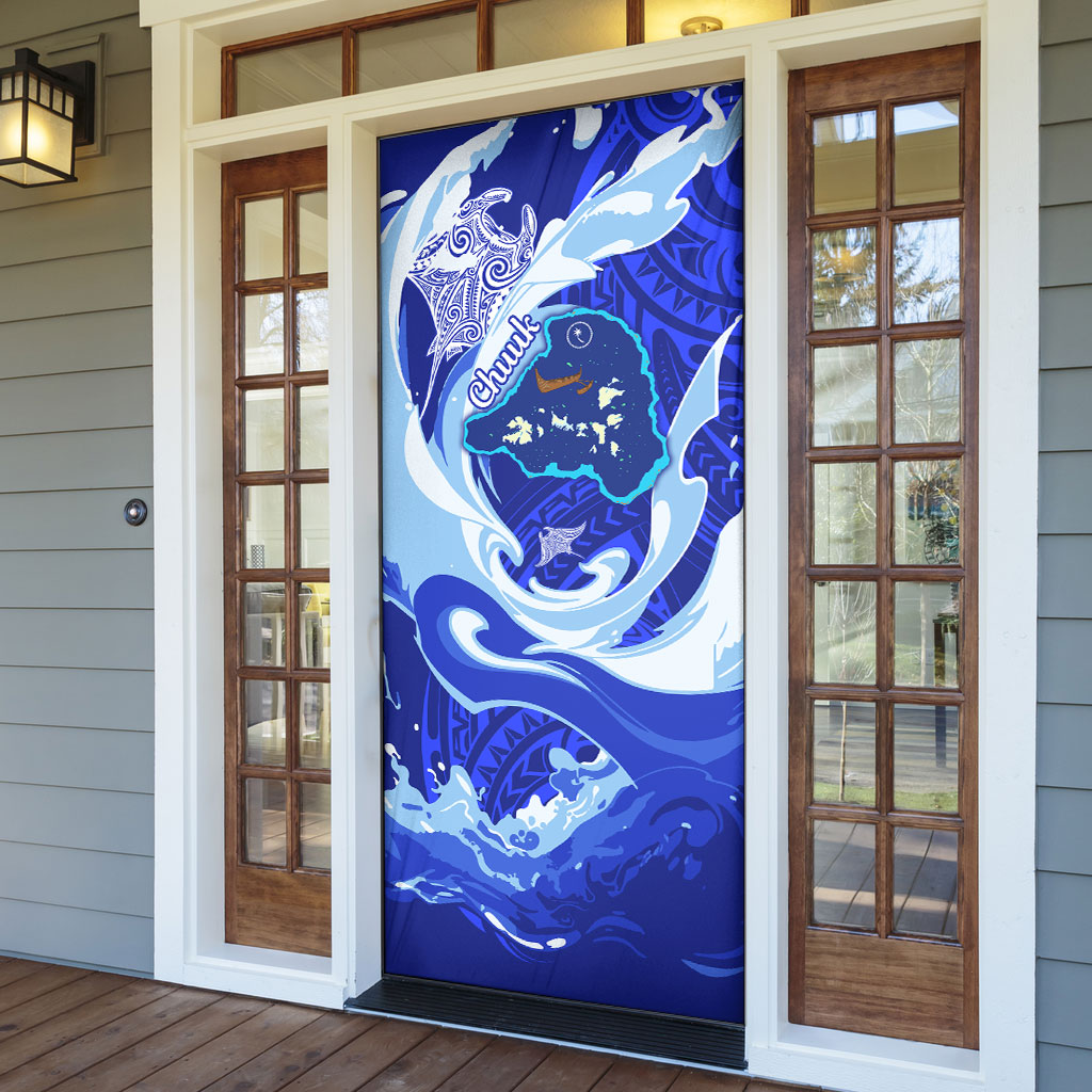 Chuuk Micronesian Roots Door Cover Polynesian Tribal Pattern Hibiscus Flower And Stingray Art