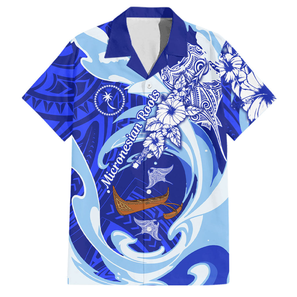 Chuuk Micronesian Roots Family Matching Long Sleeve Bodycon Dress and Hawaiian Shirt Polynesian Tribal Pattern Hibiscus Flower And Stingray Art
