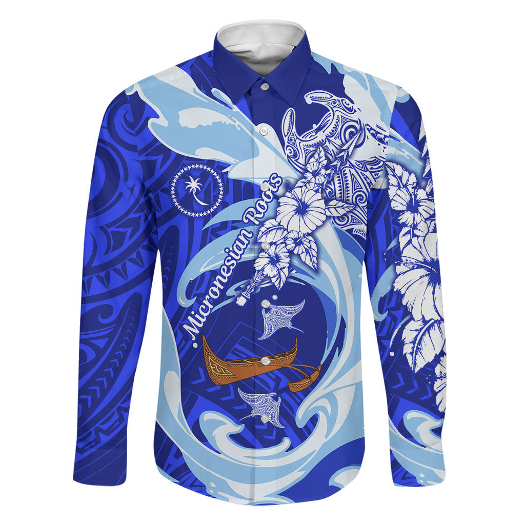 Chuuk Micronesian Roots Family Matching Off The Shoulder Long Sleeve Dress and Hawaiian Shirt Polynesian Tribal Pattern Hibiscus Flower And Stingray Art