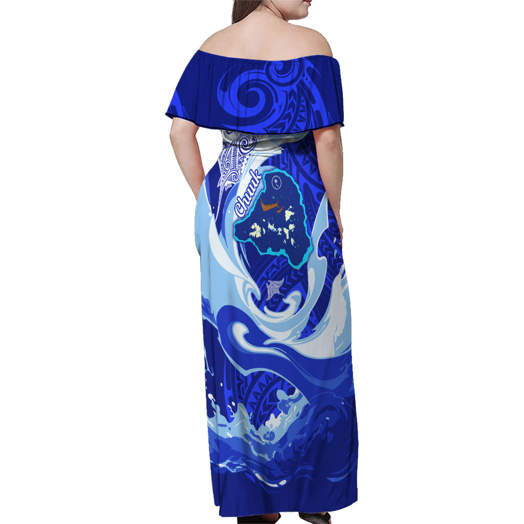 Chuuk Micronesian Roots Family Matching Off Shoulder Maxi Dress and Hawaiian Shirt Polynesian Tribal Pattern Hibiscus Flower And Stingray Art