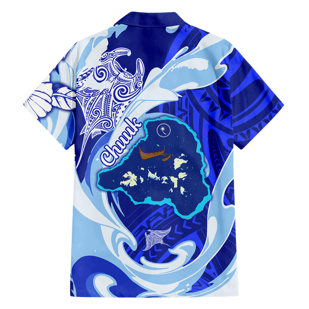 Chuuk Micronesian Roots Family Matching Off Shoulder Short Dress and Hawaiian Shirt Polynesian Tribal Pattern Hibiscus Flower And Stingray Art