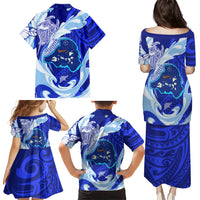 Chuuk Micronesian Roots Family Matching Puletasi and Hawaiian Shirt Polynesian Tribal Pattern Hibiscus Flower And Stingray Art