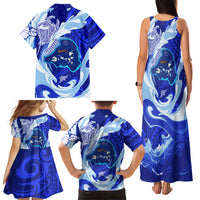 Chuuk Micronesian Roots Family Matching Tank Maxi Dress and Hawaiian Shirt Polynesian Tribal Pattern Hibiscus Flower And Stingray Art