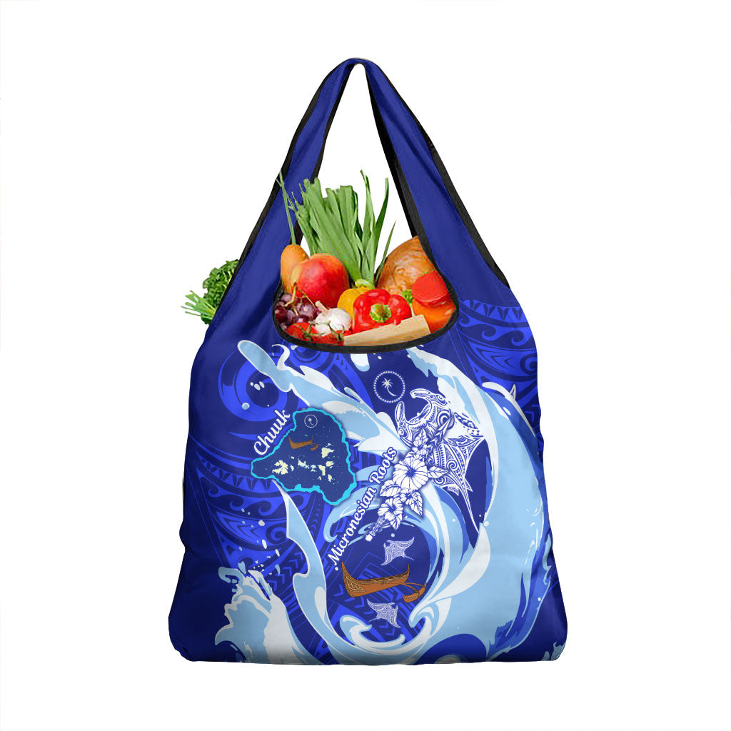 Chuuk Micronesian Roots Grocery Bag Polynesian Tribal Pattern Hibiscus Flower And Stingray Art
