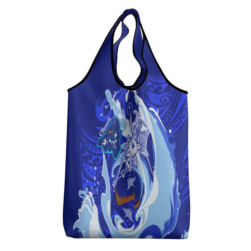 Chuuk Micronesian Roots Grocery Bag Polynesian Tribal Pattern Hibiscus Flower And Stingray Art
