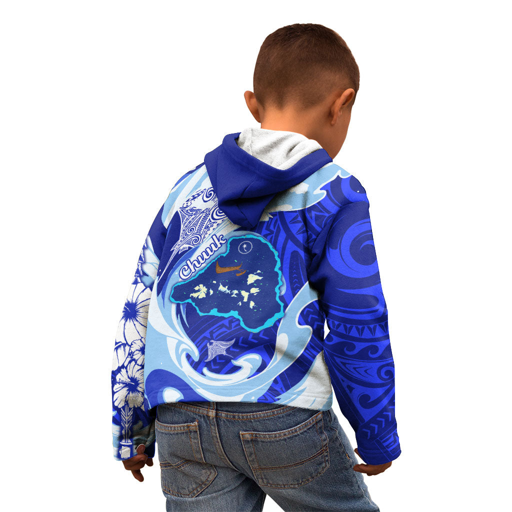 Chuuk Micronesian Roots Kid Hoodie Polynesian Tribal Pattern Hibiscus Flower And Stingray Art
