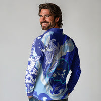 Chuuk Micronesian Roots Long Sleeve Polo Shirt Polynesian Tribal Pattern Hibiscus Flower And Stingray Art