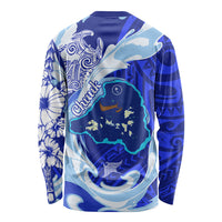 Chuuk Micronesian Roots Long Sleeve Shirt Polynesian Tribal Pattern Hibiscus Flower And Stingray Art