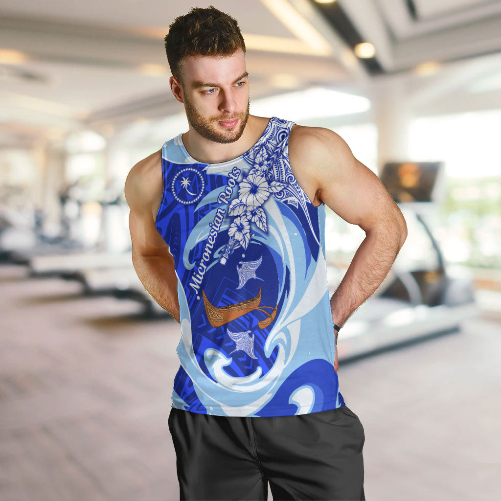 Chuuk Micronesian Roots Men Tank Top Polynesian Tribal Pattern Hibiscus Flower And Stingray Art