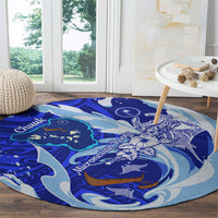 Chuuk Micronesian Roots Round Carpet Polynesian Tribal Pattern Hibiscus Flower And Stingray Art