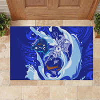 Chuuk Micronesian Roots Rubber Doormat Polynesian Tribal Pattern Hibiscus Flower And Stingray Art