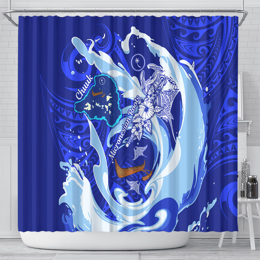 Chuuk Micronesian Roots Shower Curtain Polynesian Tribal Pattern Hibiscus Flower And Stingray Art