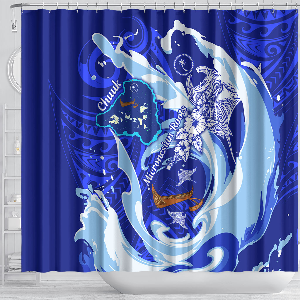 Chuuk Micronesian Roots Shower Curtain Polynesian Tribal Pattern Hibiscus Flower And Stingray Art