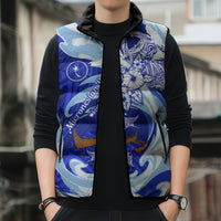 Chuuk Micronesian Roots Sleeveless Puffer Jacket Polynesian Tribal Pattern Hibiscus Flower And Stingray Art