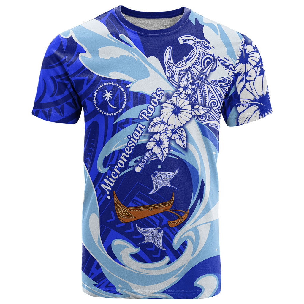 Chuuk Micronesian Roots T Shirt Polynesian Tribal Pattern Hibiscus Flower And Stingray Art