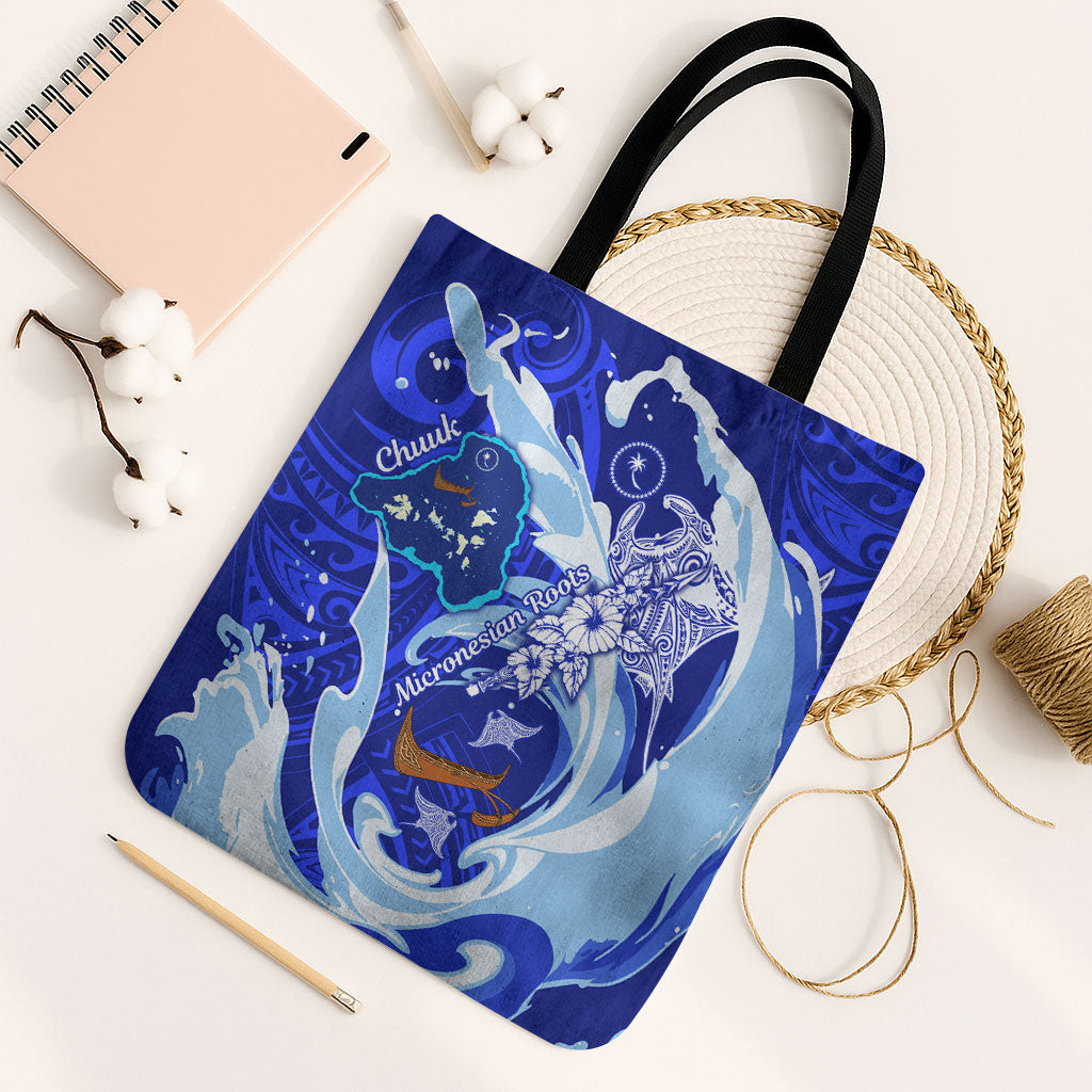 Chuuk Micronesian Roots Tote Bag Polynesian Tribal Pattern Hibiscus Flower And Stingray Art