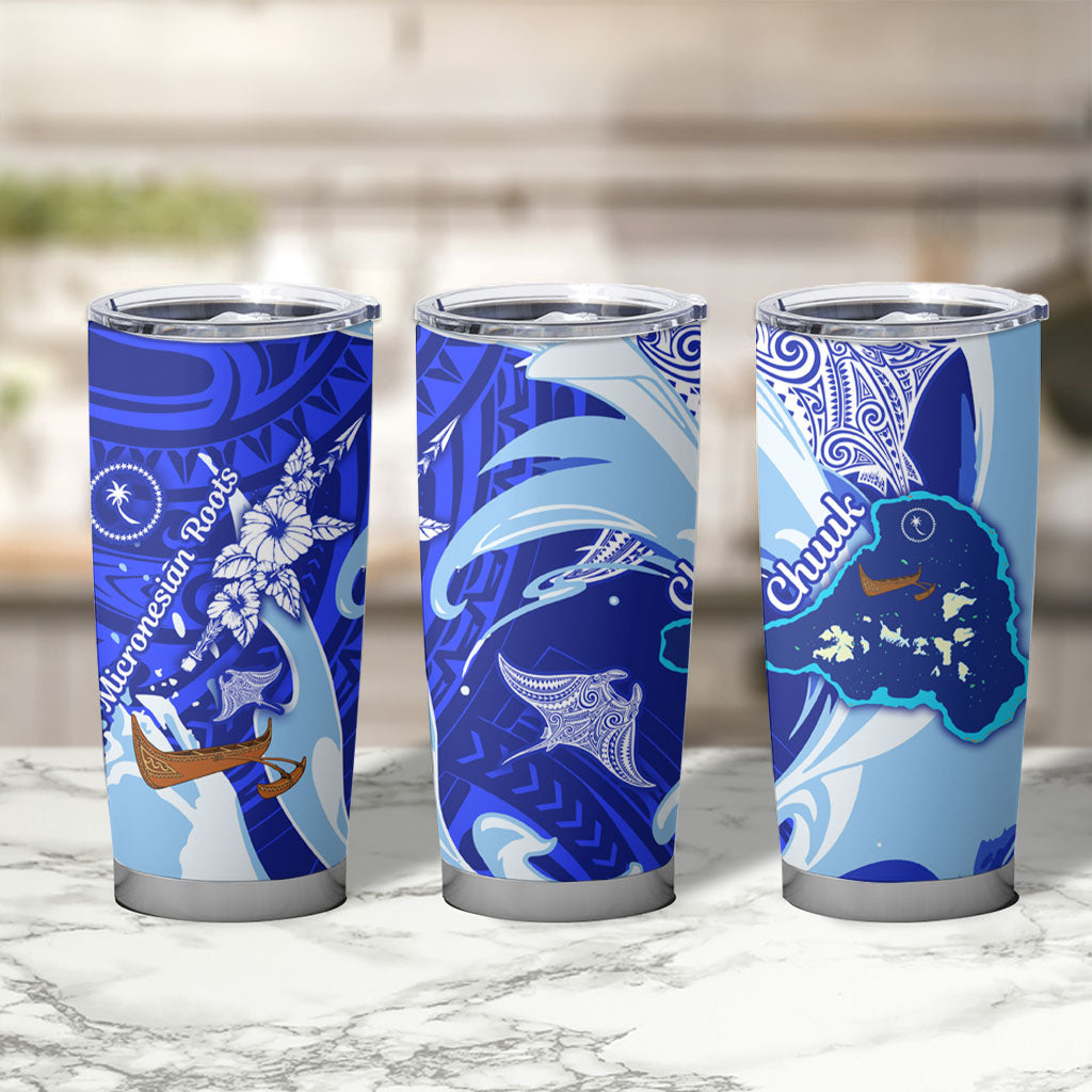 Chuuk Micronesian Roots Tumbler Cup Polynesian Tribal Pattern Hibiscus Flower And Stingray Art