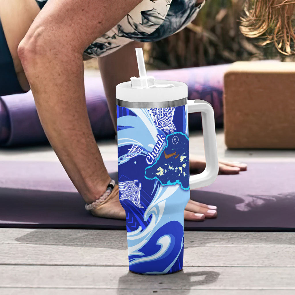 Chuuk Micronesian Roots Tumbler With Handle Polynesian Tribal Pattern Hibiscus Flower And Stingray Art