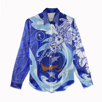 Chuuk Micronesian Roots Women Casual Shirt Polynesian Tribal Pattern Hibiscus Flower And Stingray Art