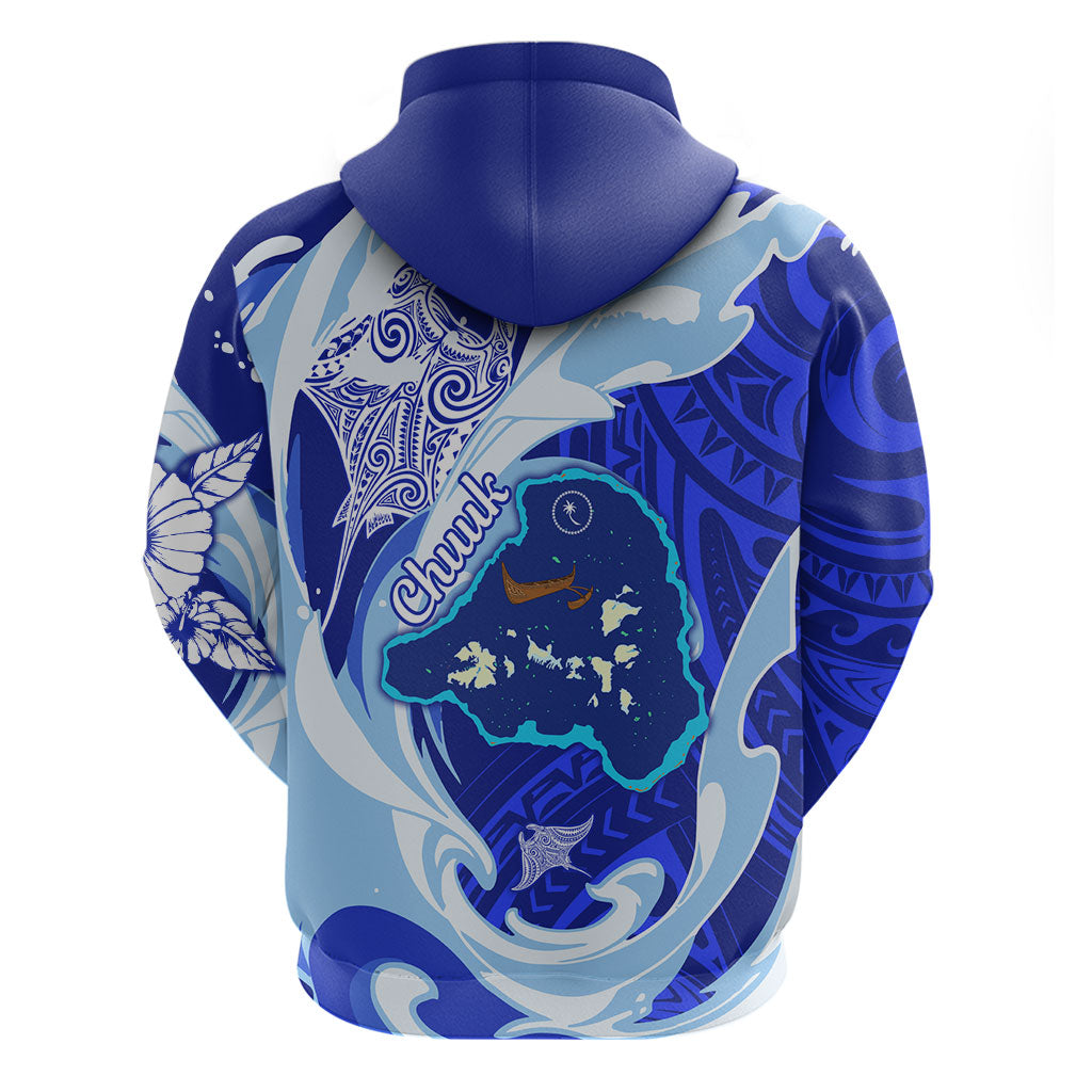 Chuuk Micronesian Roots Zip Hoodie Polynesian Tribal Pattern Hibiscus Flower And Stingray Art