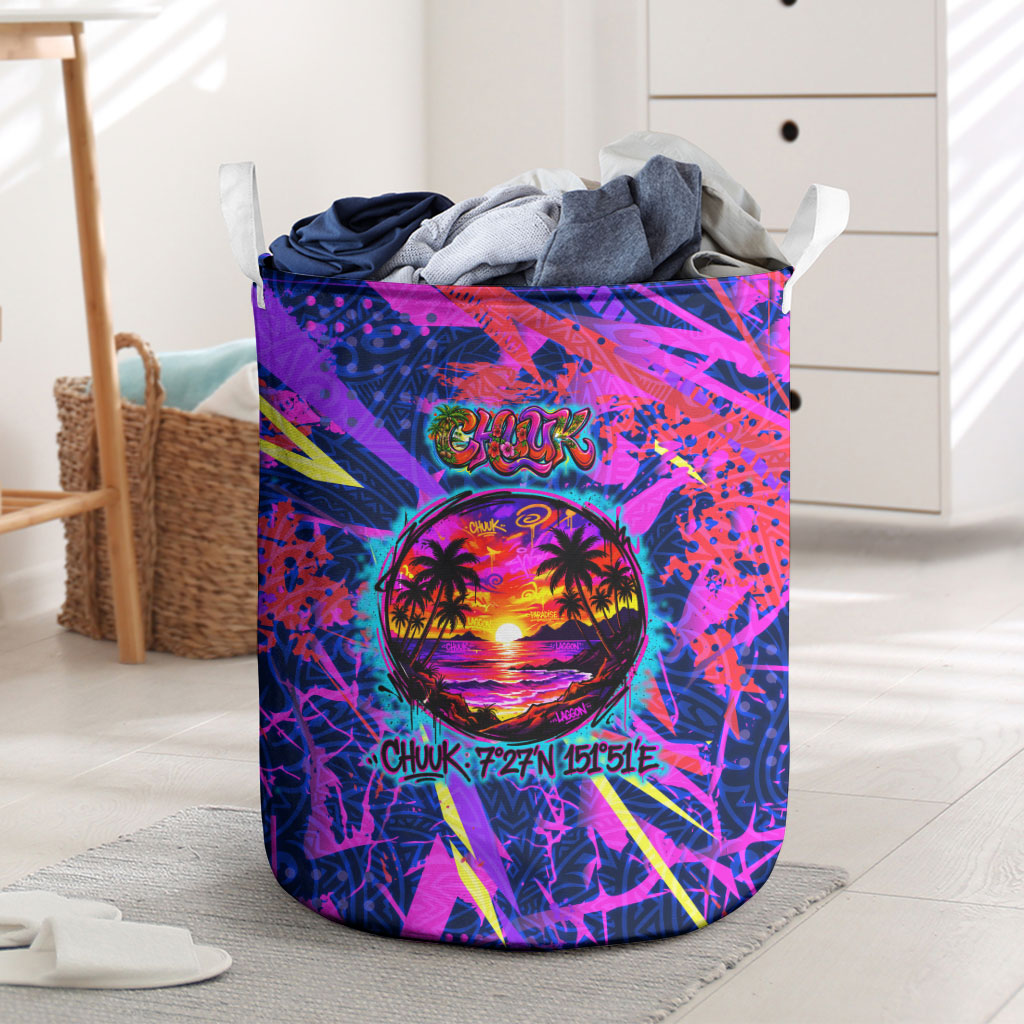 Chuuk Tropical Sunset Coordinates Laundry Basket Neon Graffiti Polynesian Tribal
