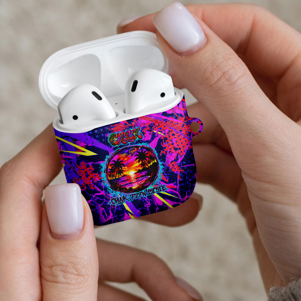 Chuuk Tropical Sunset Coordinates AirPods Case Neon Graffiti Polynesian Tribal