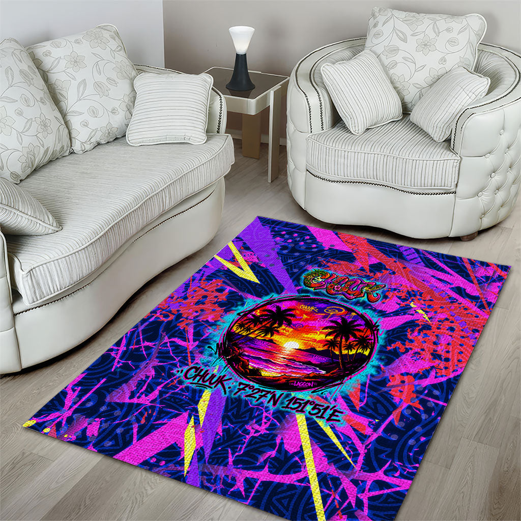 Chuuk Tropical Sunset Coordinates Area Rug Neon Graffiti Polynesian Tribal