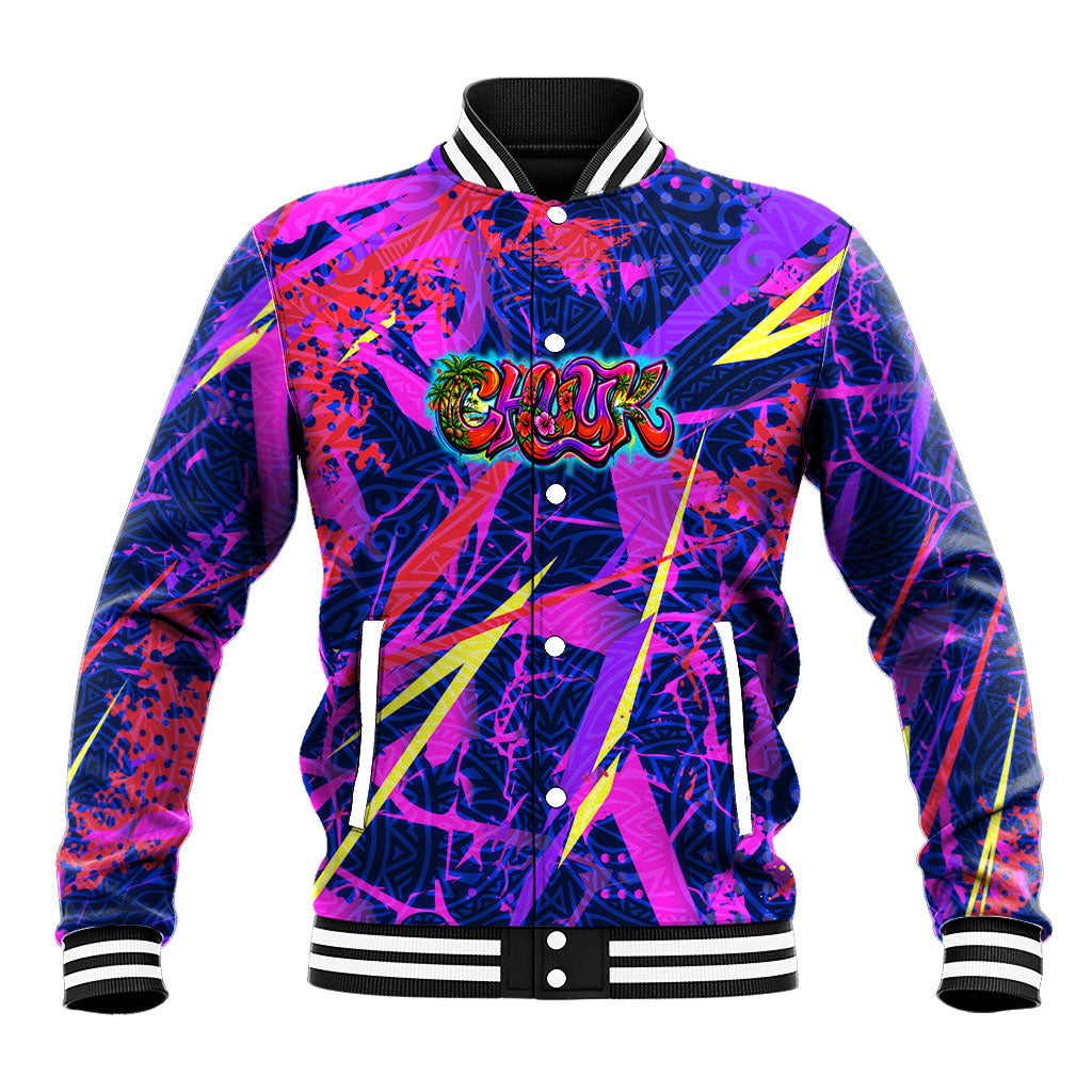 Chuuk Tropical Sunset Coordinates Baseball Jacket Neon Graffiti Polynesian Tribal