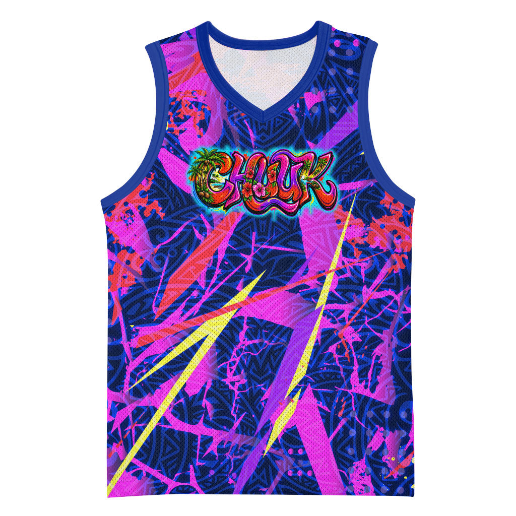 Chuuk Tropical Sunset Coordinates Basketball Jersey Neon Graffiti Polynesian Tribal