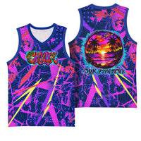 Chuuk Tropical Sunset Coordinates Basketball Jersey Neon Graffiti Polynesian Tribal