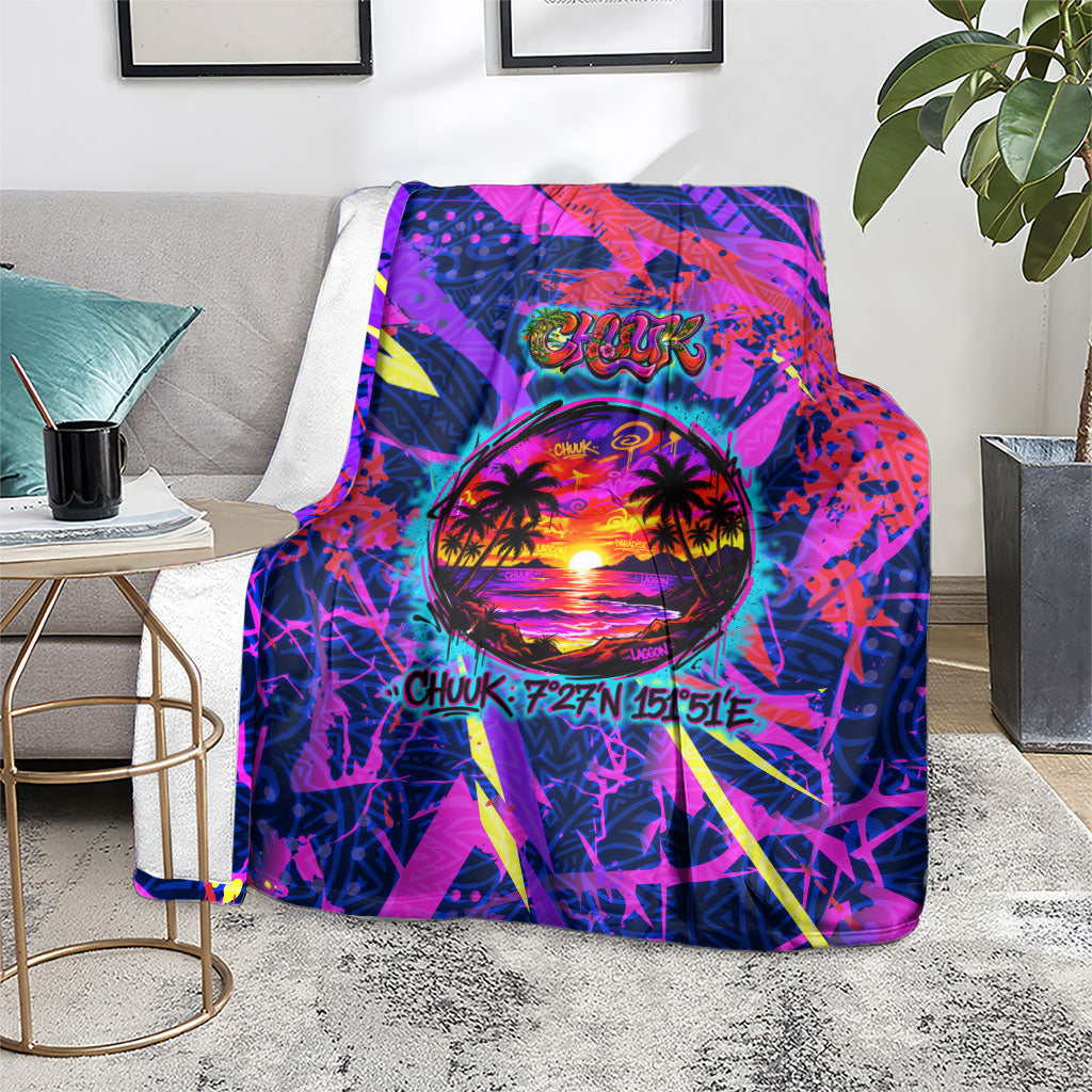 Chuuk Tropical Sunset Coordinates Blanket Neon Graffiti Polynesian Tribal