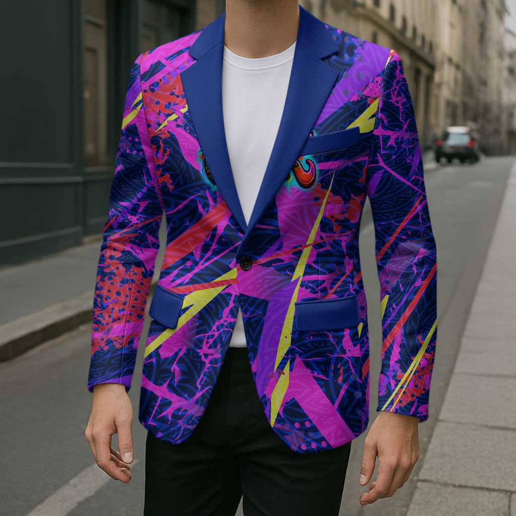 Chuuk Tropical Sunset Coordinates Blazer Neon Graffiti Polynesian Tribal