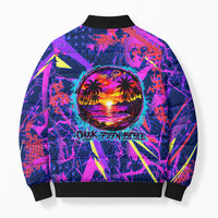 Chuuk Tropical Sunset Coordinates Bomber Puffer Jacket Neon Graffiti Polynesian Tribal
