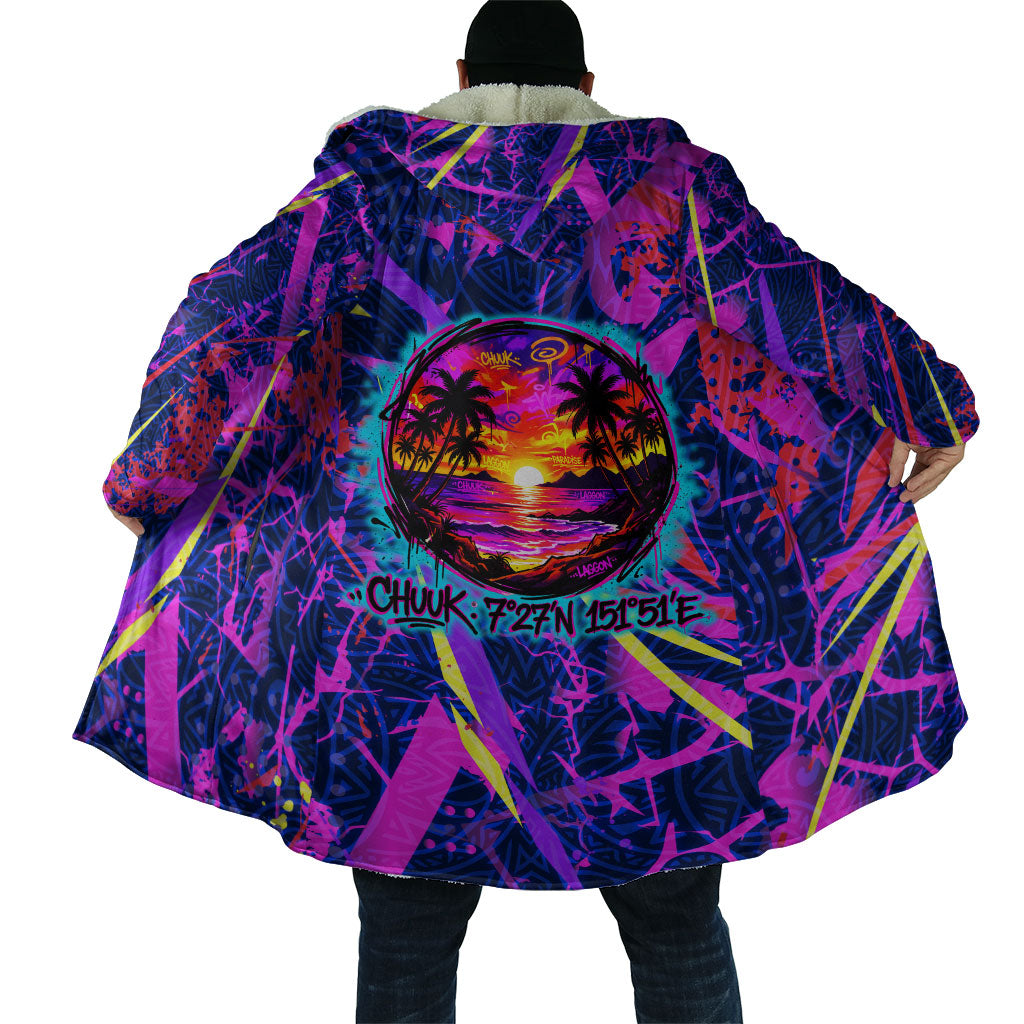Chuuk Tropical Sunset Coordinates Cloak Neon Graffiti Polynesian Tribal