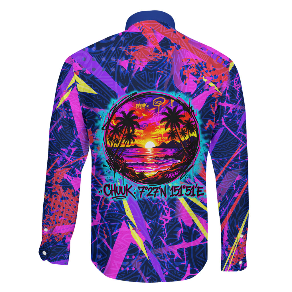 Chuuk Tropical Sunset Coordinates Family Matching Mermaid Dress and Hawaiian Shirt Neon Graffiti Polynesian Tribal