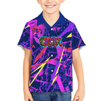Chuuk Tropical Sunset Coordinates Family Matching Off The Shoulder Long Sleeve Dress and Hawaiian Shirt Neon Graffiti Polynesian Tribal
