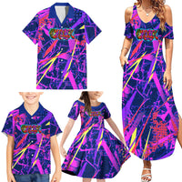 Chuuk Tropical Sunset Coordinates Family Matching Summer Maxi Dress and Hawaiian Shirt Neon Graffiti Polynesian Tribal