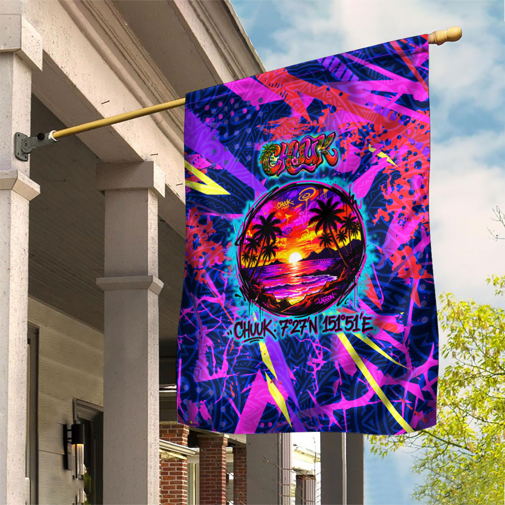 Chuuk Tropical Sunset Coordinates Garden Flag Neon Graffiti Polynesian Tribal