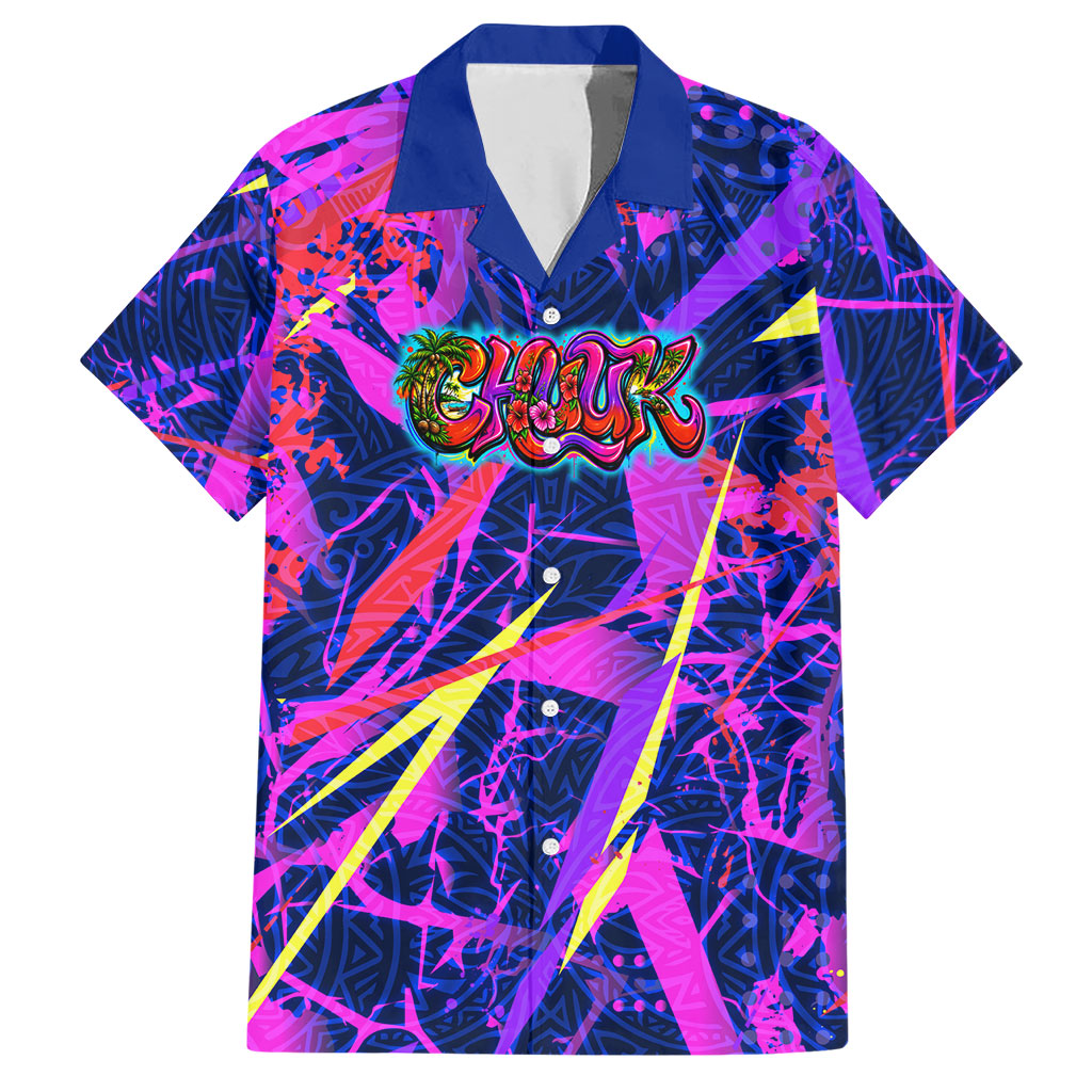 Chuuk Tropical Sunset Coordinates Hawaiian Shirt Neon Graffiti Polynesian Tribal