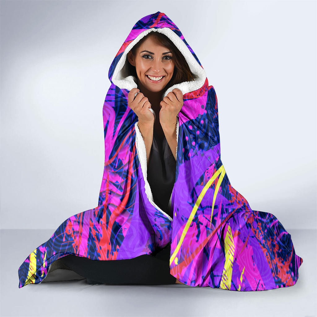 Chuuk Tropical Sunset Coordinates Hooded Blanket Neon Graffiti Polynesian Tribal