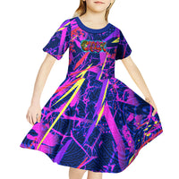 Chuuk Tropical Sunset Coordinates Kid Short Sleeve Dress Neon Graffiti Polynesian Tribal
