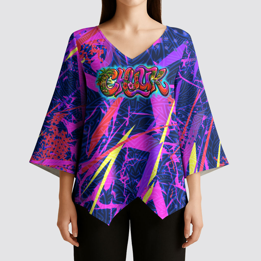 Chuuk Tropical Sunset Coordinates Kimono Sleeve Blouse Neon Graffiti Polynesian Tribal