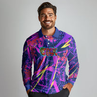 Chuuk Tropical Sunset Coordinates Long Sleeve Polo Shirt Neon Graffiti Polynesian Tribal