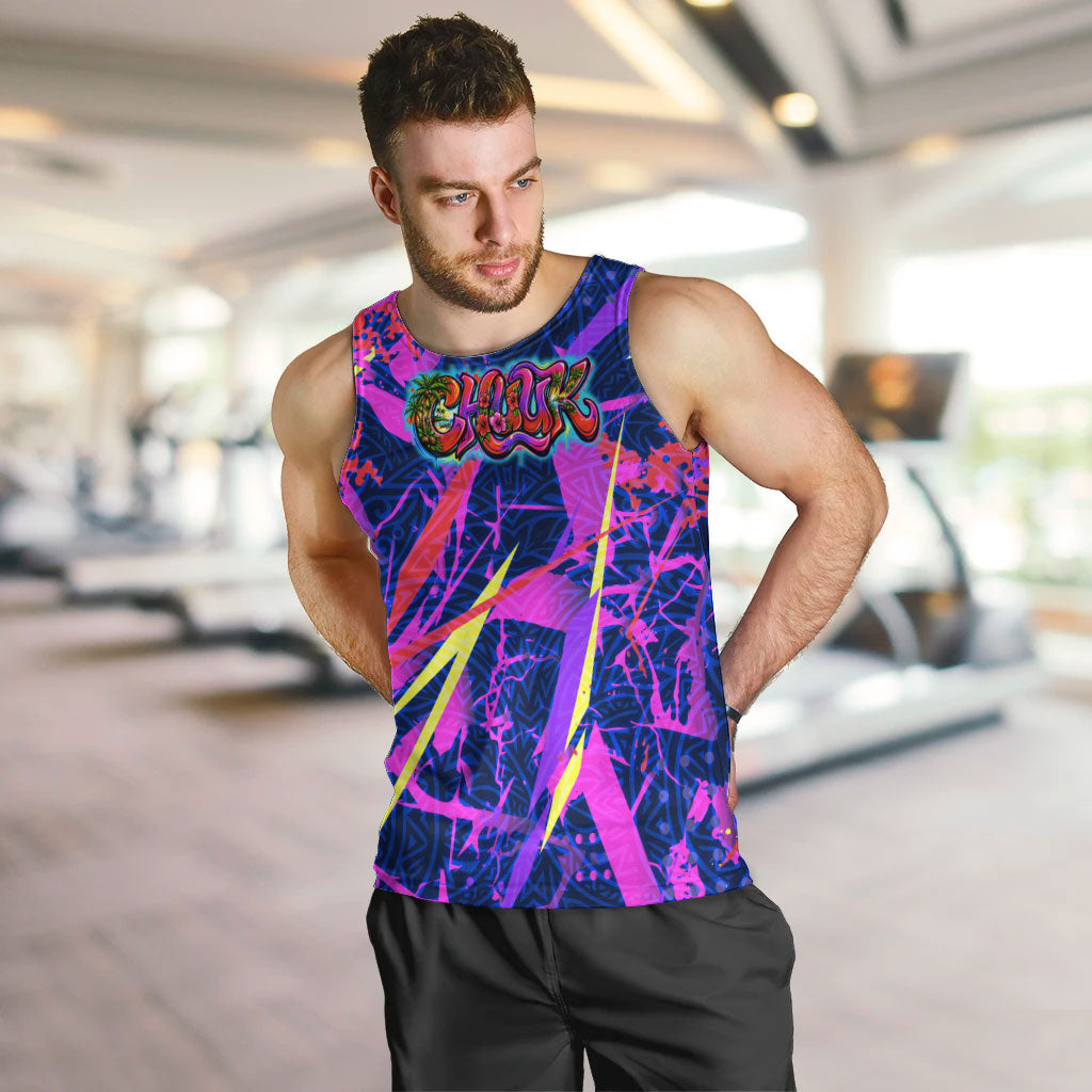 Chuuk Tropical Sunset Coordinates Men Tank Top Neon Graffiti Polynesian Tribal