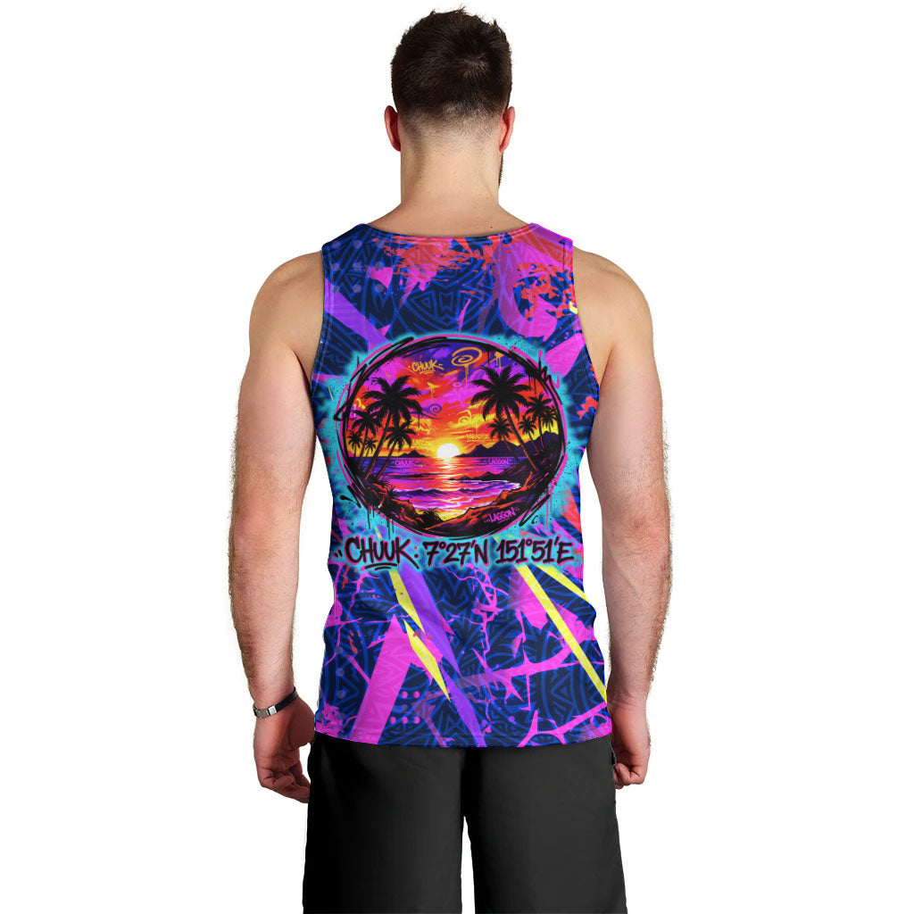 Chuuk Tropical Sunset Coordinates Men Tank Top Neon Graffiti Polynesian Tribal