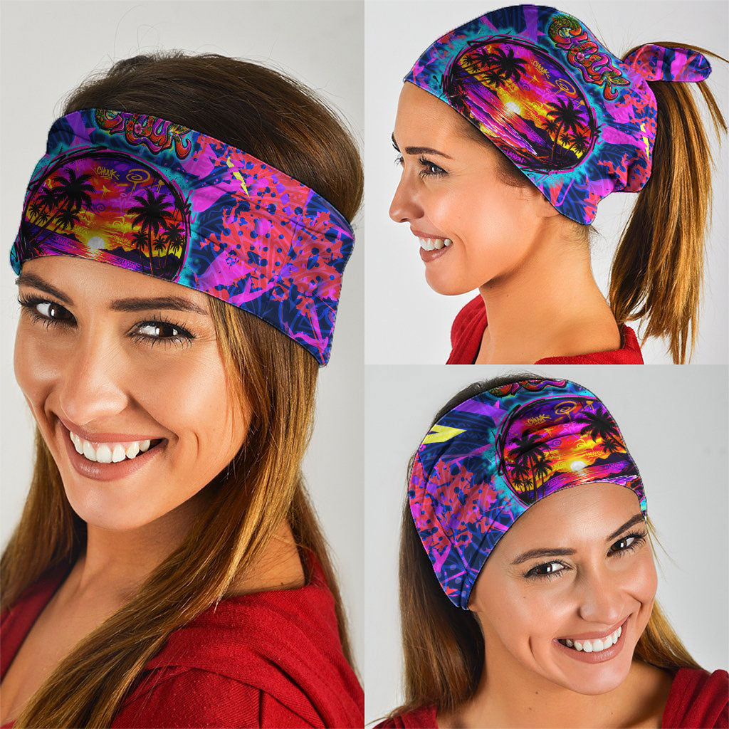 Chuuk Tropical Sunset Coordinates Neck Gaiter Neon Graffiti Polynesian Tribal